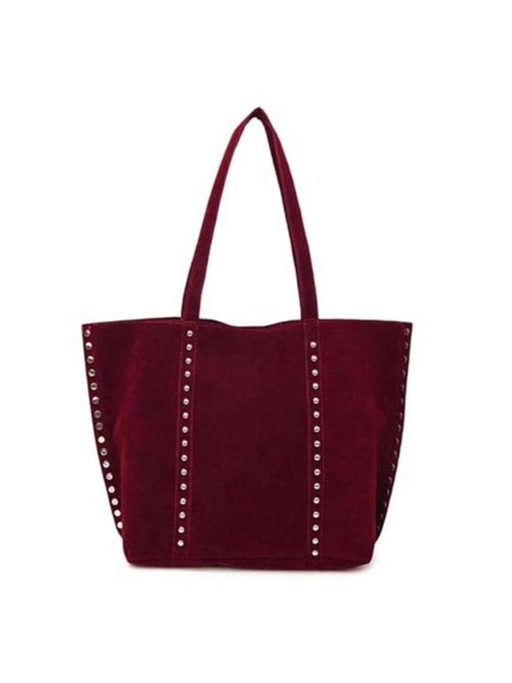 Trendy Tote Bag Faux Suede Shoulder Purse with Studded Design